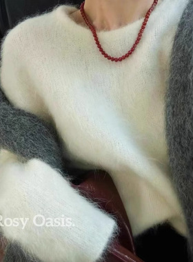 现货折扣一韩国高端品质感羊驼毛针织上衣~宽松慵懒毛衣外套P5619