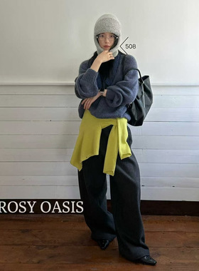 法式慵懒风紫色羊毛马海毛针织上衣一冬款宽松软糯毛衣女装P5103