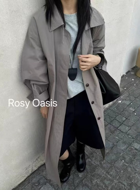 现货折扣一PLANT ALE韩系ins博主风翻领长款风衣高级感外套80065