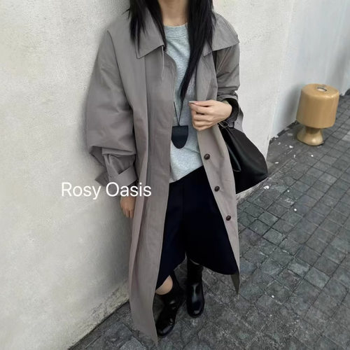 现货折扣一PLANT ALE韩系ins博主风翻领长款风衣高级感外套80065