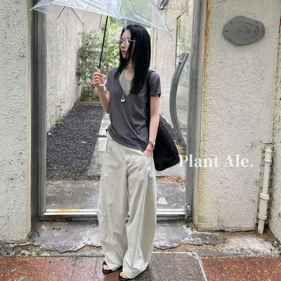 韩系假两件撞色挂脖抽绳短袖T