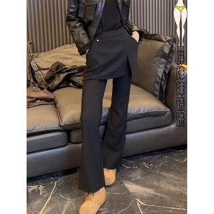 百搭微喇裤 大码 女 秋冬新款 加绒加厚高腰显瘦假两件直筒休闲裤