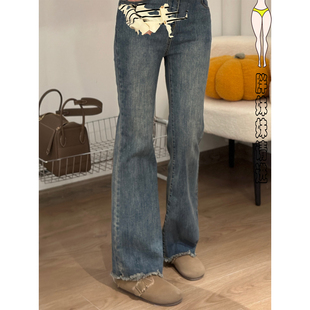 女梨形身材显瘦显瘦百搭喇叭裤 高腰弹力微喇牛仔裤 潮 大码 胖mm春季