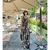 女宽松V领札染背带阔腿裤 猫猫家加长女裤 极简oversize吊带连体裤