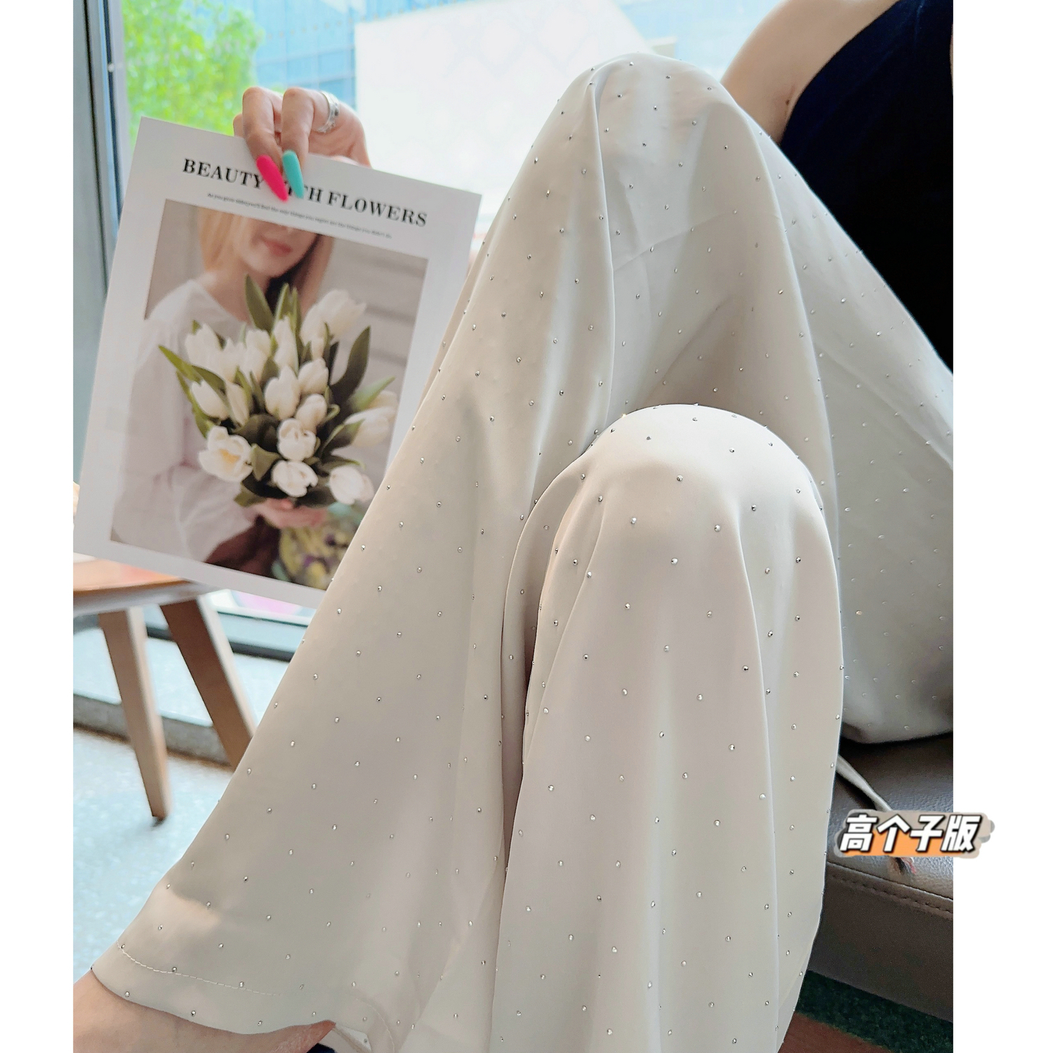 高腰原创猫猫家长裤加长女裤