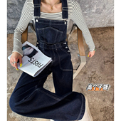 潮 女175高个子宽松直筒裤 猫猫家加长女裤 春夏减龄原色牛仔背带裤