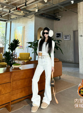 猫猫家加长女裤冬加绒加厚腿精高个子四面弹力窄版显瘦微喇牛仔裤