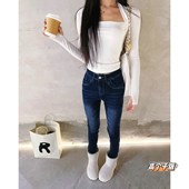 显瘦百搭牛仔长裤 猫猫家加长女裤 高个子小腰精高腰丰胯翘臀小脚裤