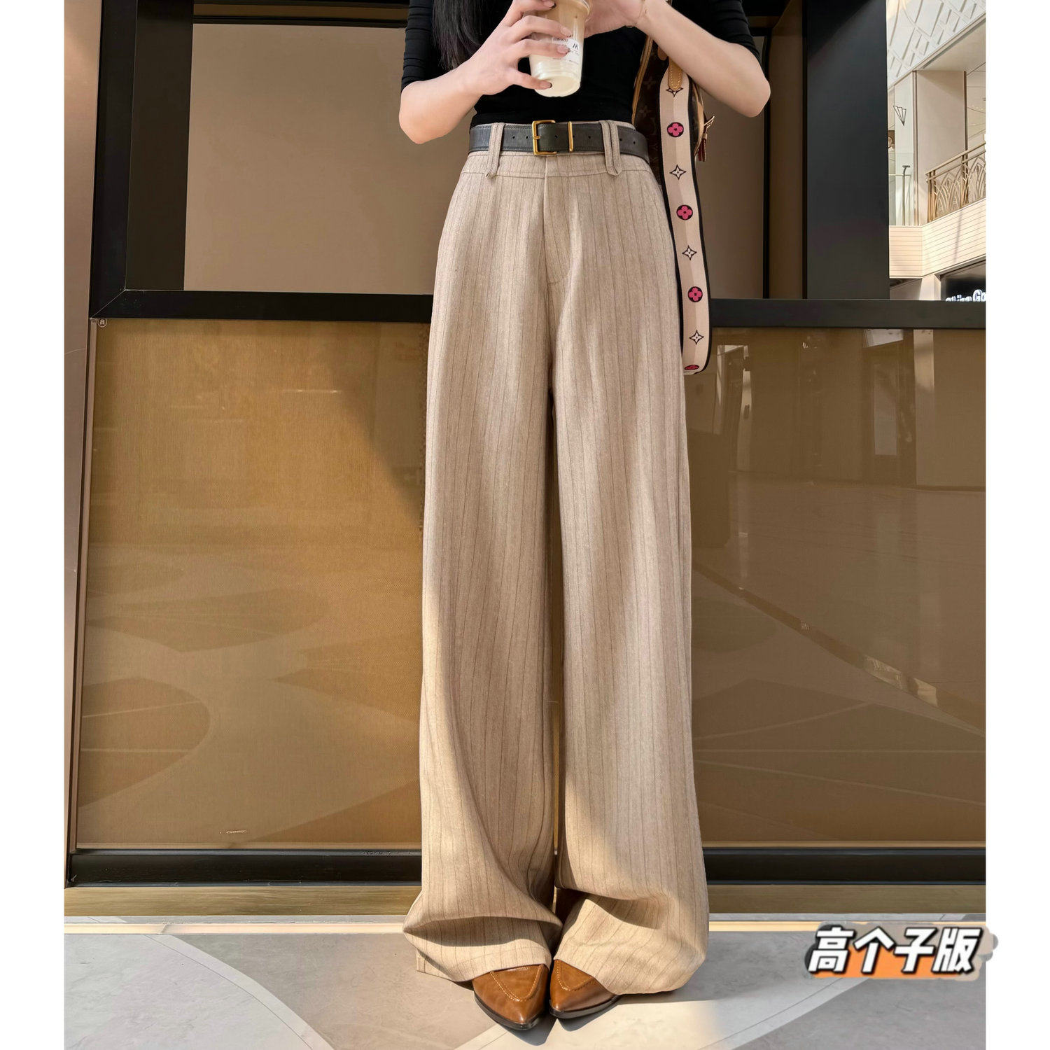 猫猫家加长女裤春夏高个子老钱风复古条纹阔腿西装裤女显瘦休闲裤