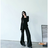 猫猫家加长女裤 女高腰显瘦直筒阔腿卫裤 秋冬美式 复古三条杠休闲裤