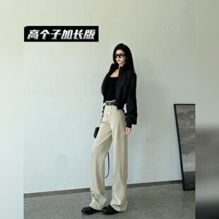 猫猫家加长女裤秋冬高个子四面弹力阔腿宽松牛仔裤百搭显瘦长裤潮