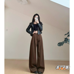 女美拉德风斜扣阔腿裤 猫猫家加长女裤 裤 咖色加厚呢子西装 秋冬新款