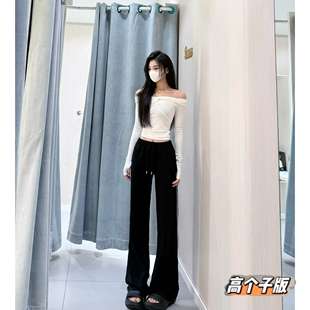 女抽绳收腰直筒显瘦休闲拖地卫裤 秋冬空气层运动裤 猫猫家加长女裤