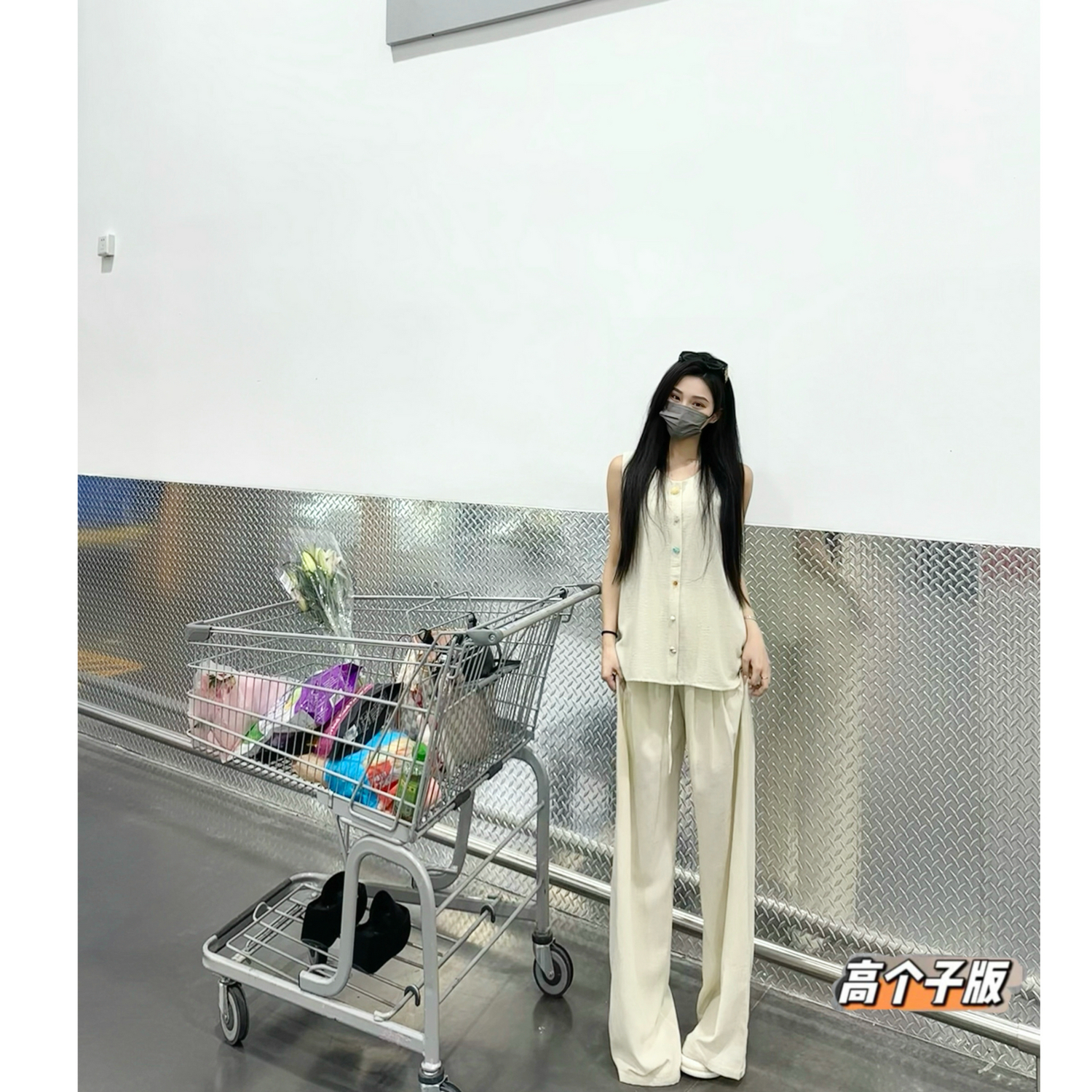 猫猫家棉麻夏季加长裤短裤两件套