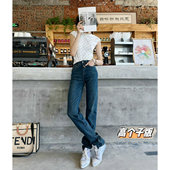 猫猫家加长女裤 潮 显瘦烟管裤 秋冬四面弹直筒高腰牛仔裤 八面弹修身