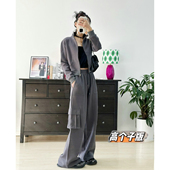春夏高克重全棉立裁灰色重工水洗卫衣工装 猫猫家加长女裤 套装