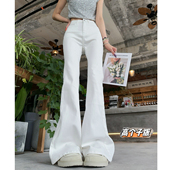 猫猫家加长女裤 高腰显瘦微喇裤 秋冬新款 白色蝴蝶结刺绣弹力牛仔裤