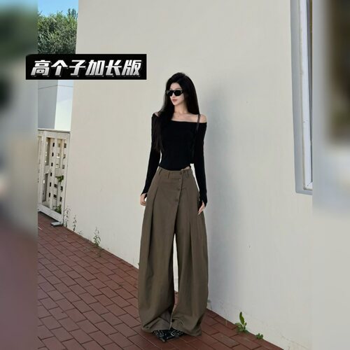 复古排扣设计垂感休闲裤