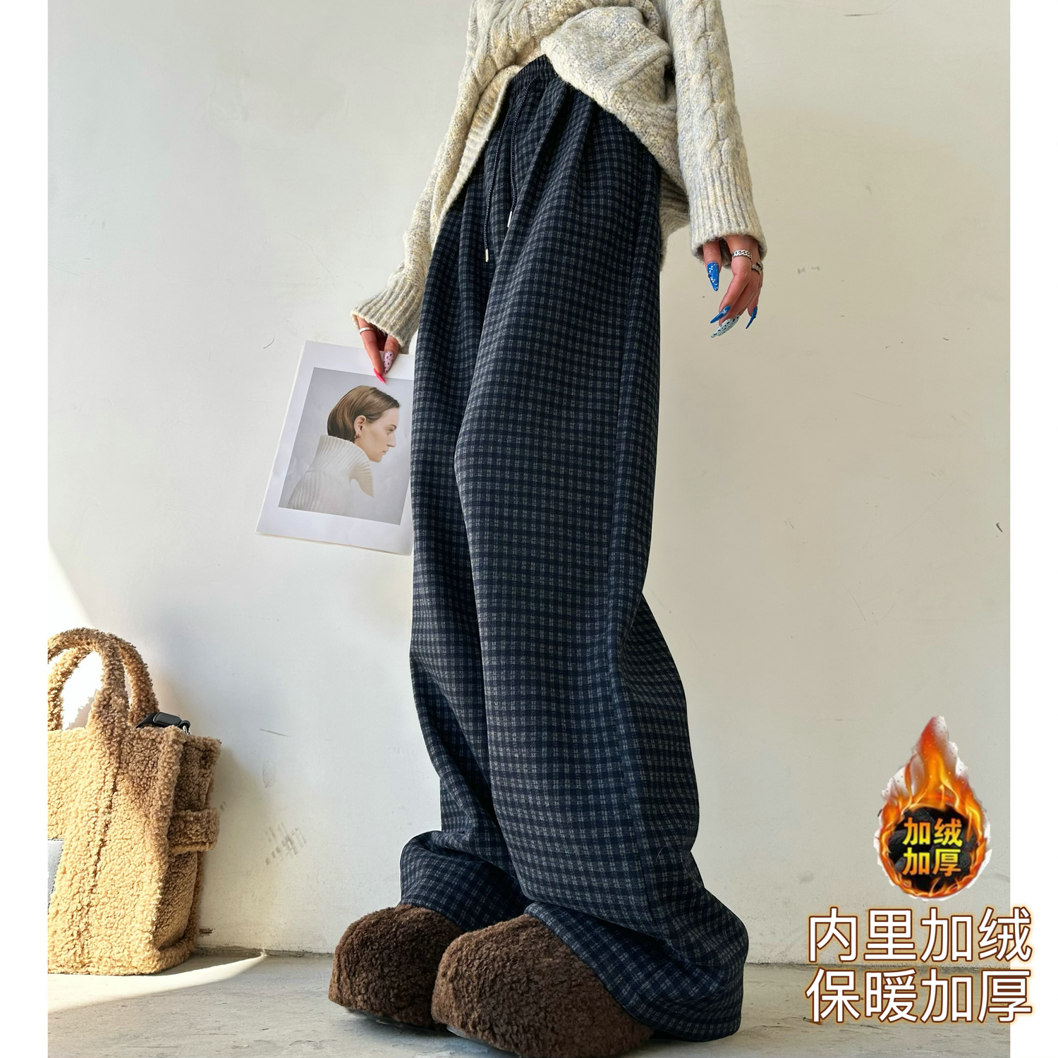 高腰原创猫猫家长裤加长女裤