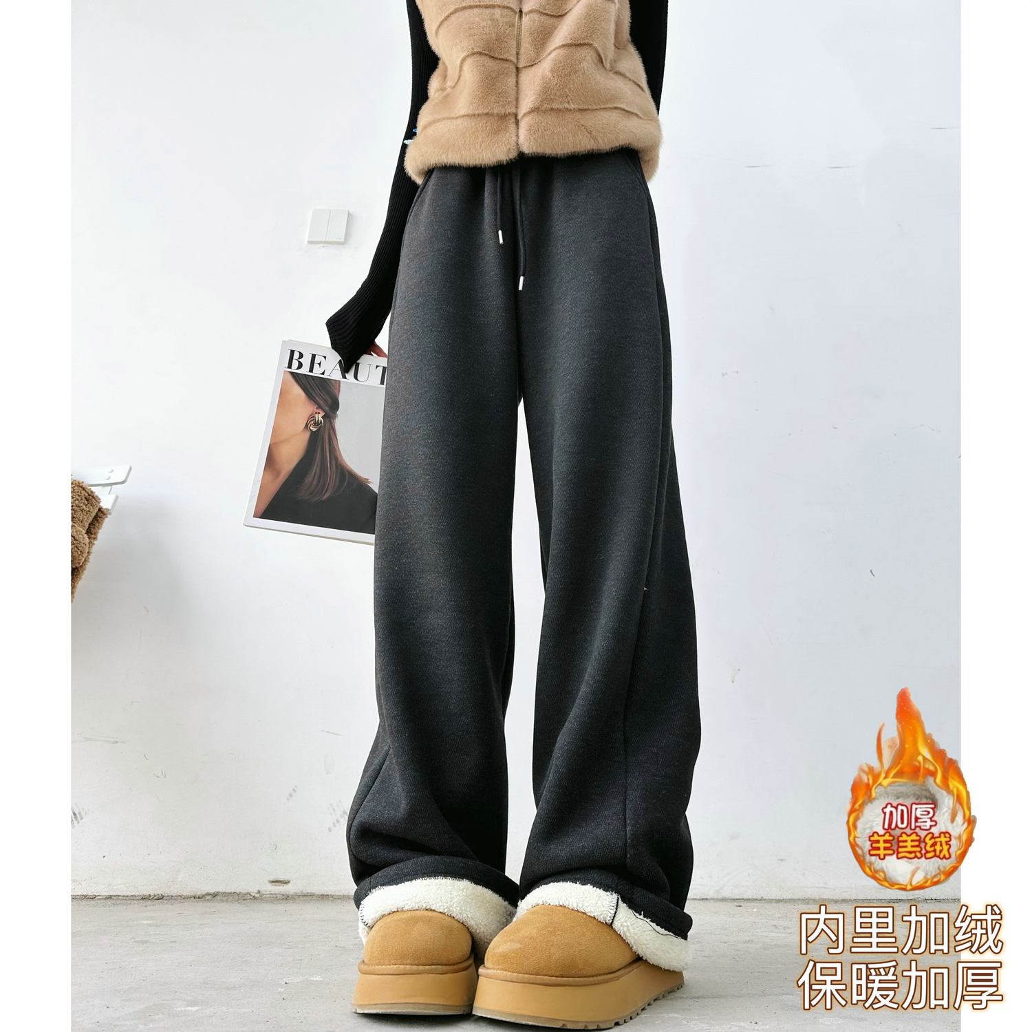 高腰原创猫猫家长裤加长女裤