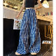 遛弯裤 猫猫家加长女裤 休闲裤 高级感拖地裤 露丝同款 宽松格子阔腿裤