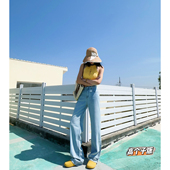 阔腿裤 猫猫家加长女裤 春夏浅色薄牛仔高腰宽松显瘦高个子直筒窄版