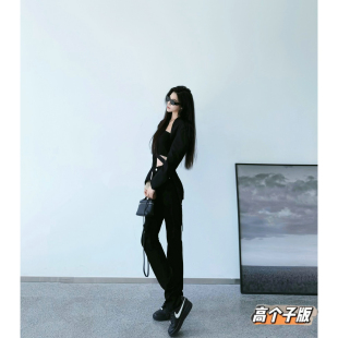 猫猫家加长女裤秋冬四面弹力窄版直筒牛仔裤女古高腰高个子烟管裤