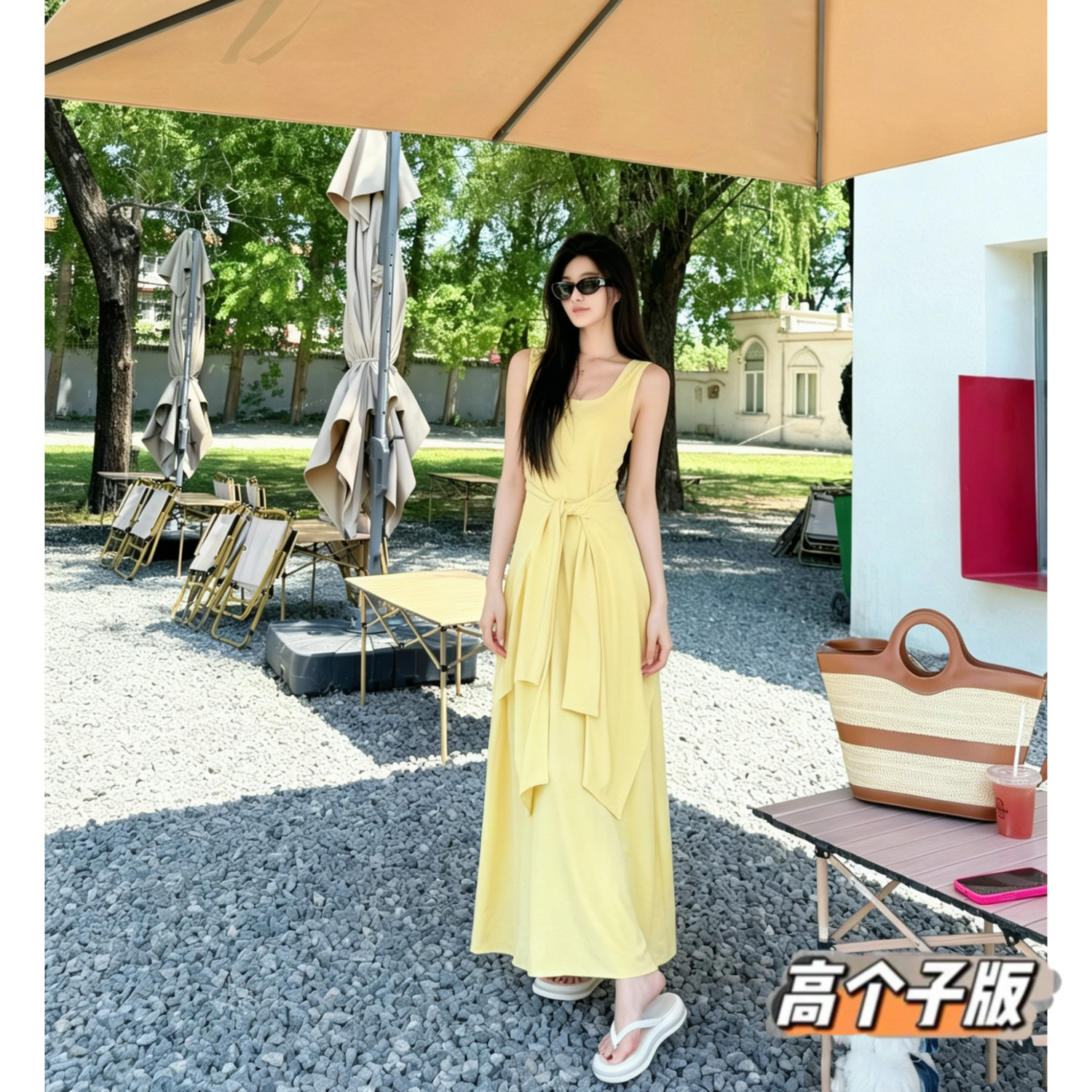 猫猫家高个子夏季莱赛尔防晒套装女长袖开衫无袖针织连衣裙两件套