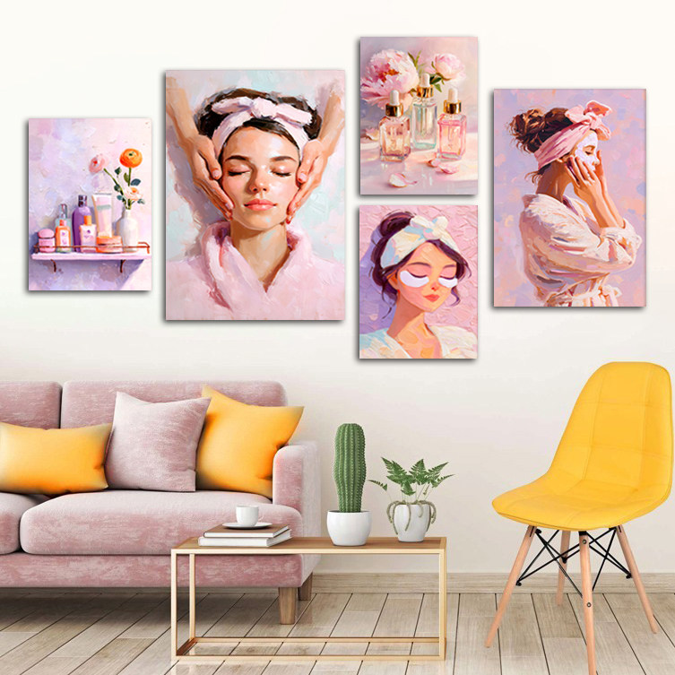 油画风女性面部保养挂画 美容院皮肤管理宣传装饰画化妆品店壁画