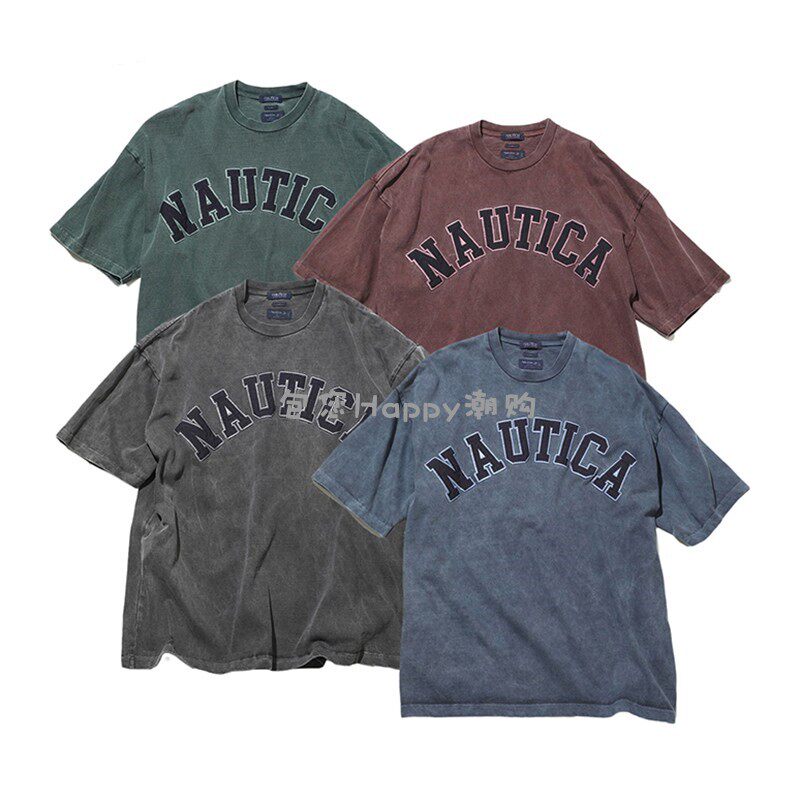 NAUTICA JAPAN 22SS 워싱 자수 문자 남성용 및 여성용 반팔 티셔츠 티셔츠 하세가와 샤오슈 감수