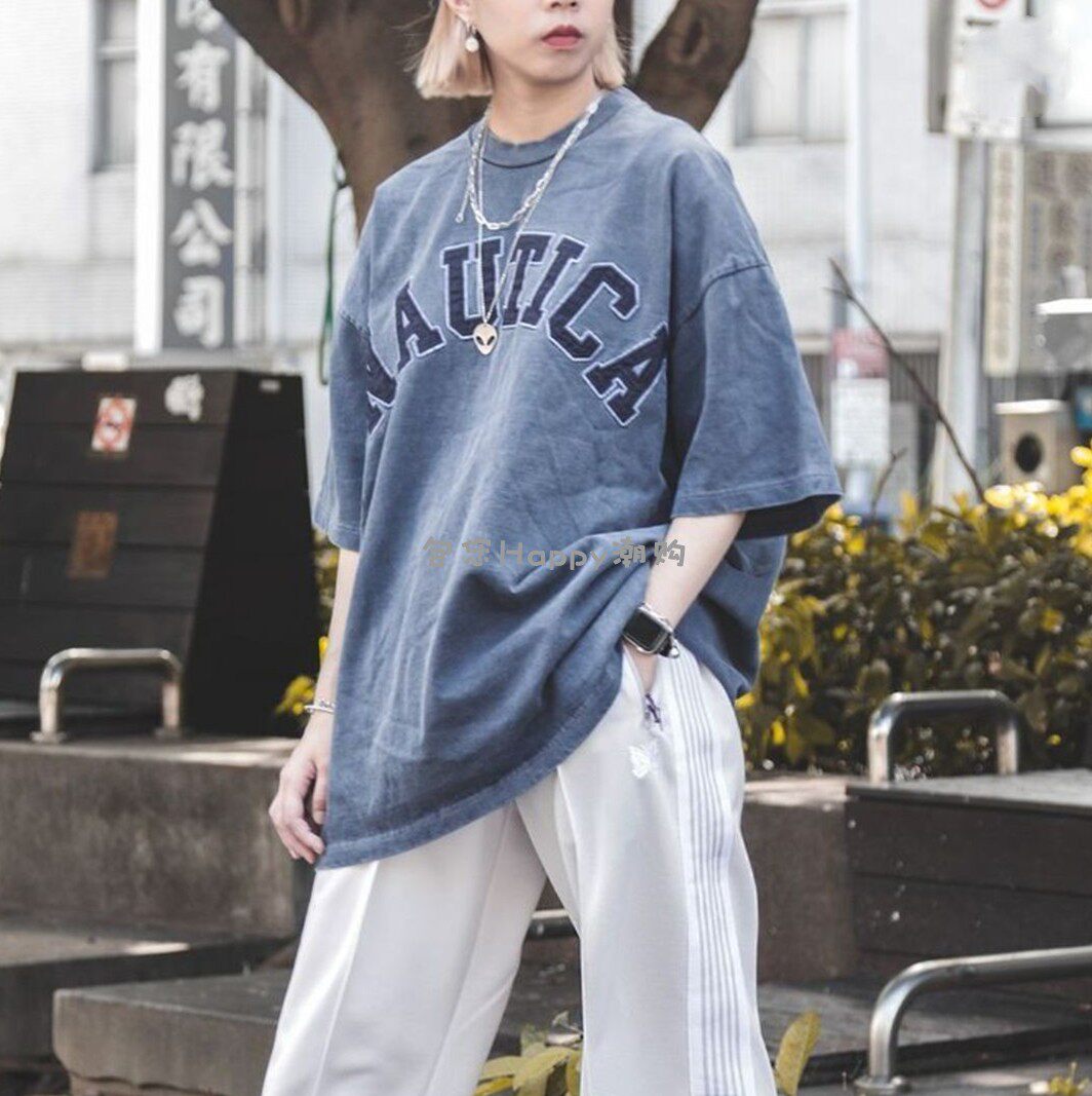 NAUTICA JAPAN 22SS 워싱 자수 문자 남성용 및 여성용 반팔 티셔츠 티셔츠 하세가와 샤오슈 감수