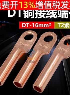 凤凰铜鼻子线耳紫铜接线端子国标堵油式金具铜接头DT-16MM2平方