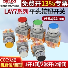 德力西LAY7-11BN开关按钮电源自复位按压式自锁2常开启动平头22mm