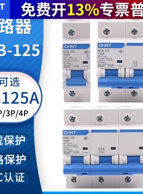 正泰NXB-125空气开关1P2P3P4P大电流功率断路器80A100A125A DZ158