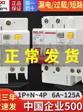 德力西DZ47sLE空气开关带漏电保护器63a家用断路器220v漏保32三相
