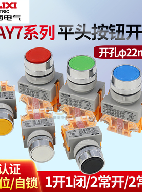 德力西LAY7-11BN开关按钮电源自复位按压式自锁2常开启动平头22mm