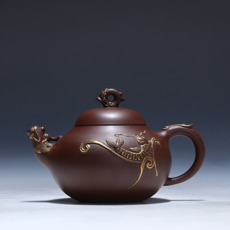 藏壶轩 实价问客服 国工鲍宜明在册款原矿紫泥 鱼跃龙门380cc宜兴