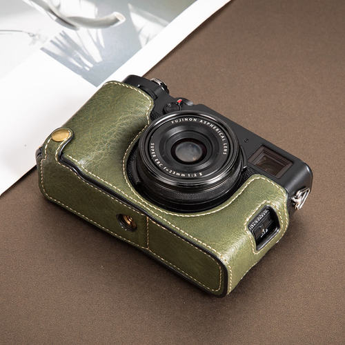 适用于富士X100V保护套X100F微单皮套配件包相机包 底座复古绿色