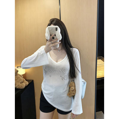 庄大泥 03/14NEW 薄款微透抽绳绑带珍珠烫钻V领防晒罩衫