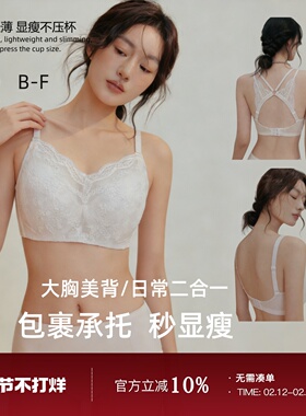 大胸专属宝藏~B-F稳定包裹性感蕾丝超薄软钢圈内衣显小美背文胸罩
