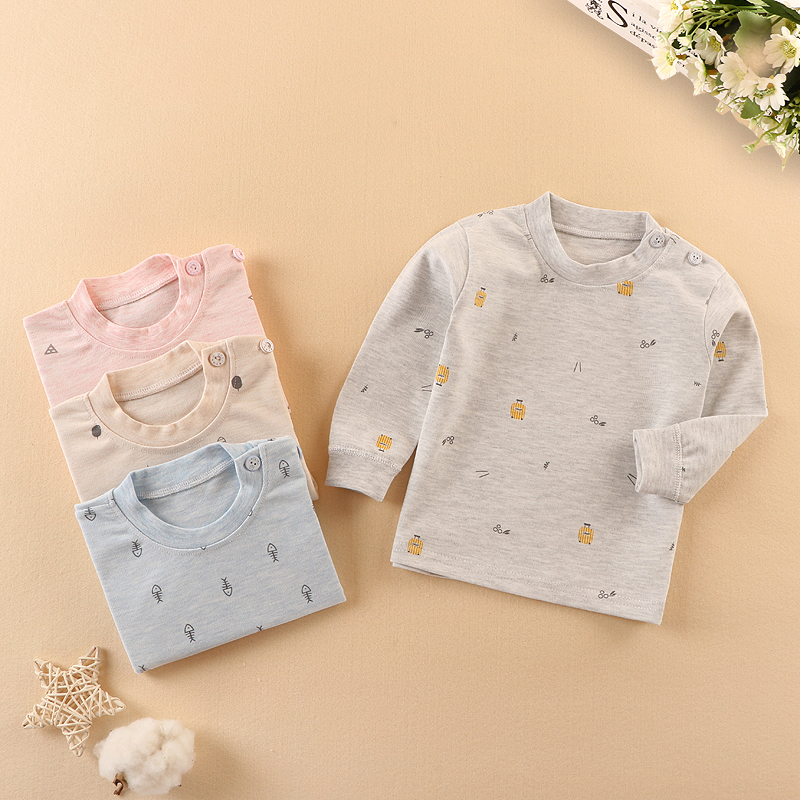 彩棉肩开扣秋冬男童圆领打底内衣