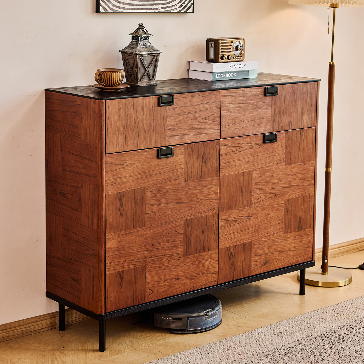 柚界 方格 中古风柚木全实木鞋柜现代简约胡桃木玄关复古储物柜,住宅家具,鞋柜,淘宝优惠券,粉丝福利购,淘宝优惠卷