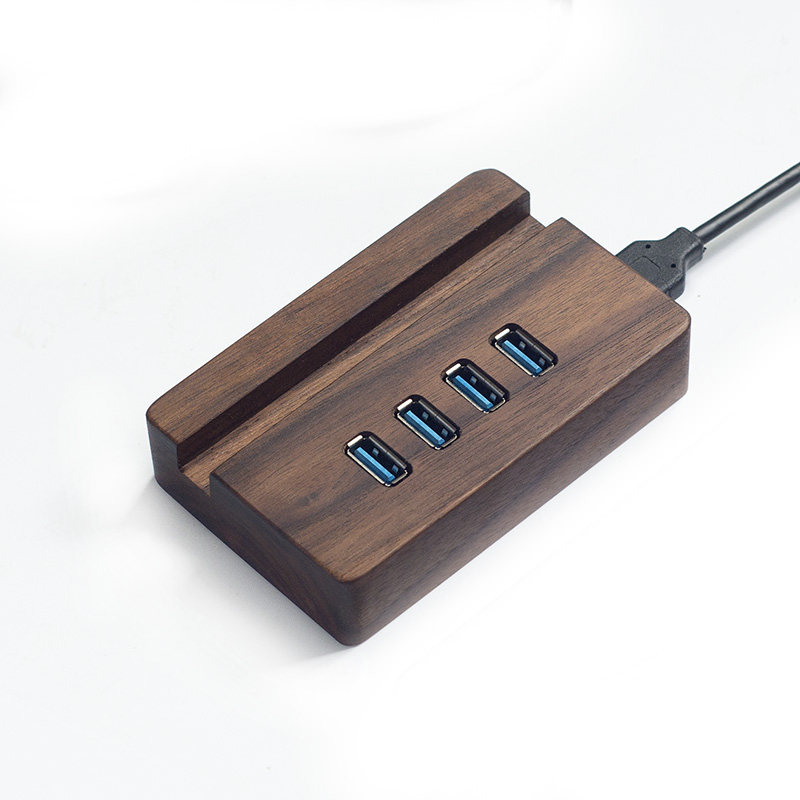 创意黑胡桃木logo定制刻字礼品笔电USB3.0延长线HUB转换器