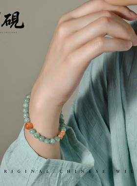 川砚天然蓝绿晶红胶花水晶手串女款夏天叠戴新中式串珠手链手饰