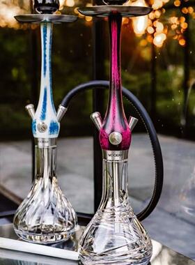 阿拉伯不锈钢水烟全套WOOKAH酒吧大号木头木杆皮箱高档烟壶烛光