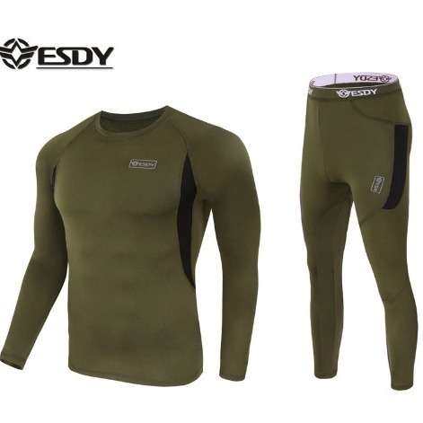 ESDY户外运动保暖内衣紧身抓绒保暖套装弹力体能服吸汗排汗男士男