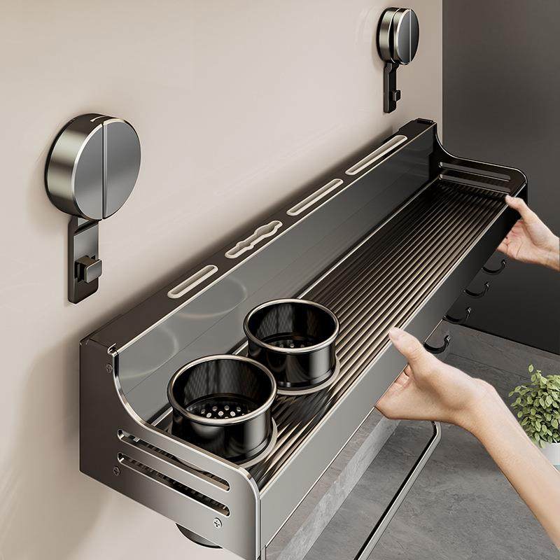 免打孔太空铝壁挂调料架多功能墙上厨具一体收纳架吸盘厨房置物架,厨房/烹饪用具,抹布架/厨房清洁收纳架,淘宝优惠券,粉丝福利购,淘宝优惠卷