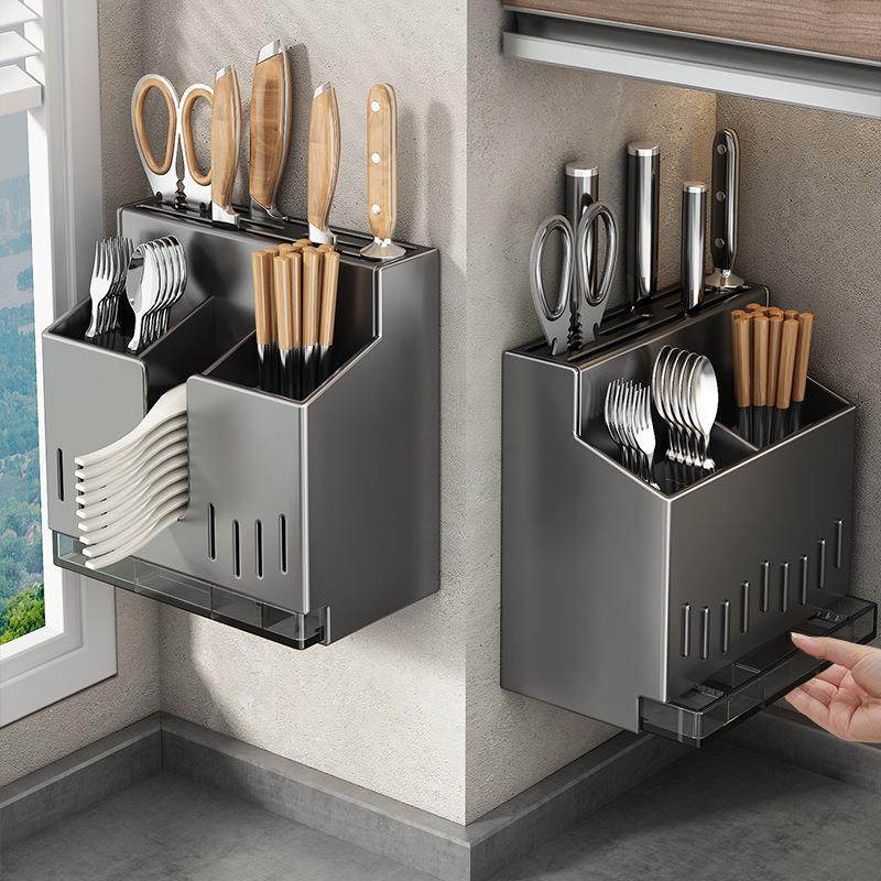 不锈钢筷子收纳盒刀架一体式收纳厨房置物架壁挂式勺子桶筷笼,厨房/烹饪用具,抹布架/厨房清洁收纳架,淘宝优惠券,粉丝福利购,淘宝优惠卷