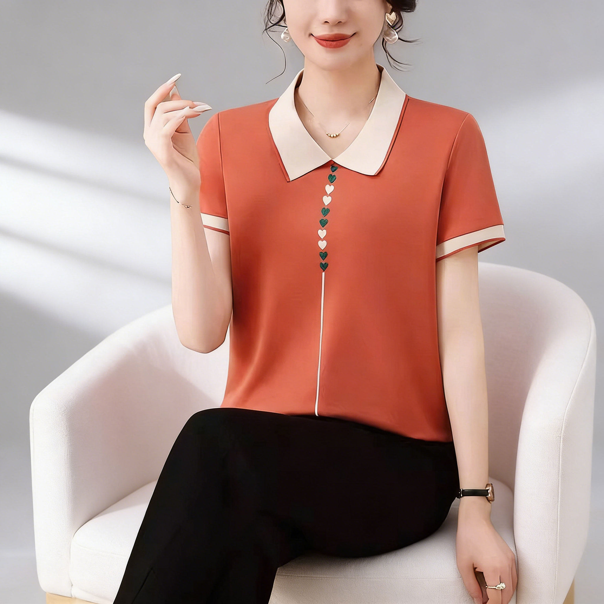 翻领短袖休闲两件套女夏季中老年妈妈装洋气减龄冰丝上衣运动套装