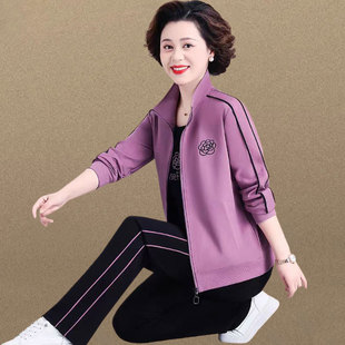中老年妈妈秋季运动服外套休闲套装女大码中年奶奶洋气卫衣三件套